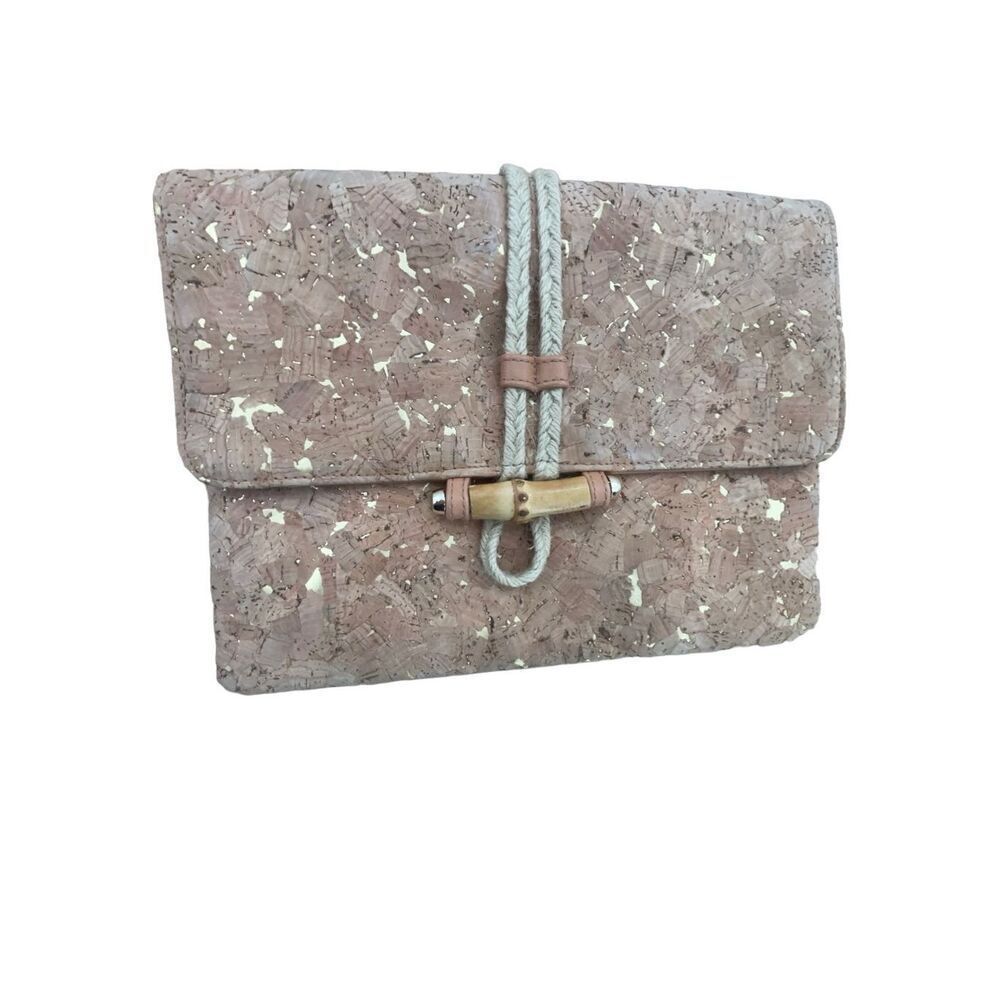 Woman’s cork envelope, style bag, options to attach a handle for a Crossbody